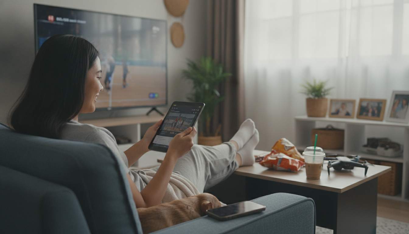 Experience Sports Betting Woman enjoying sports betting on her phone