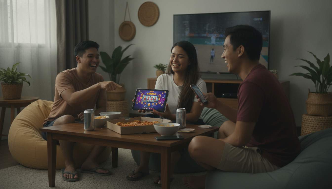 Join PISOWIN for a thrilling experience Excited woman enjoying online casino games